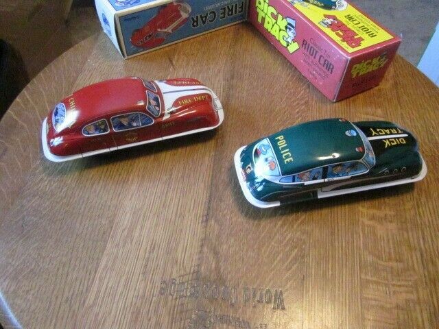 Classic Tin Riot Car Dick Tracy And Fire Car With Boxes