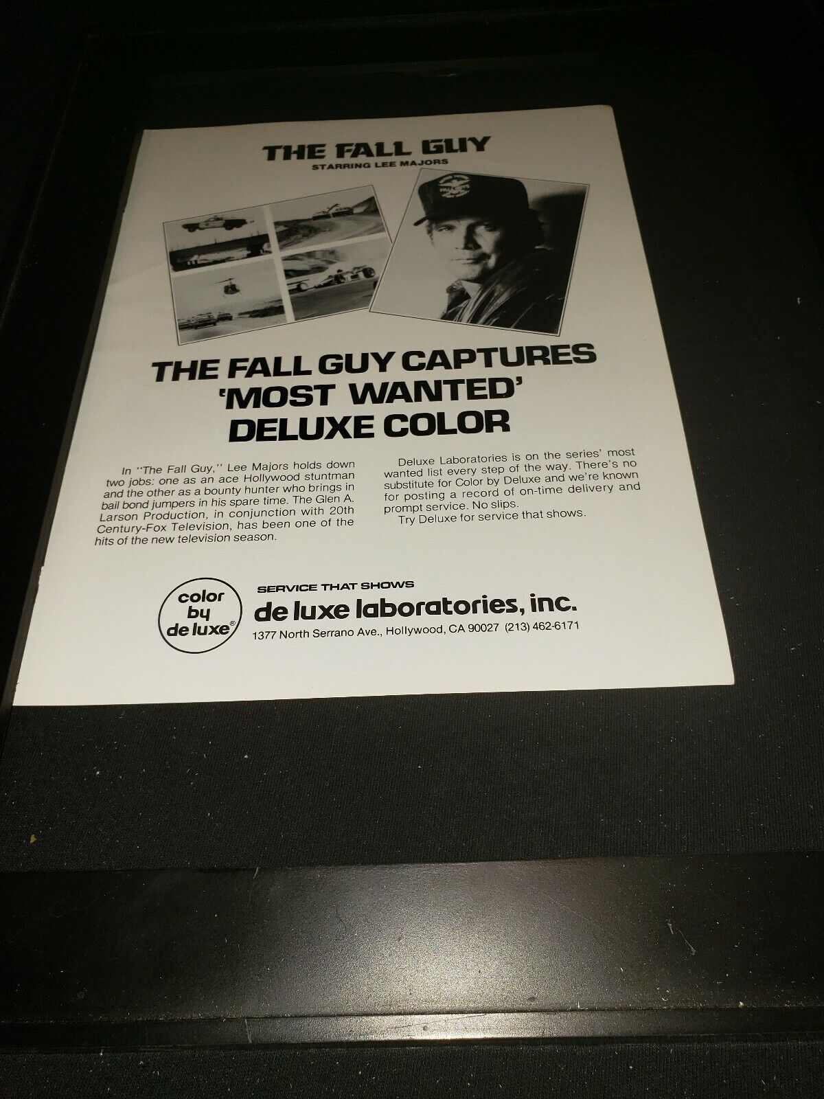 Fall Guy Rare Original Deluxe Color Promo Ad Framed!