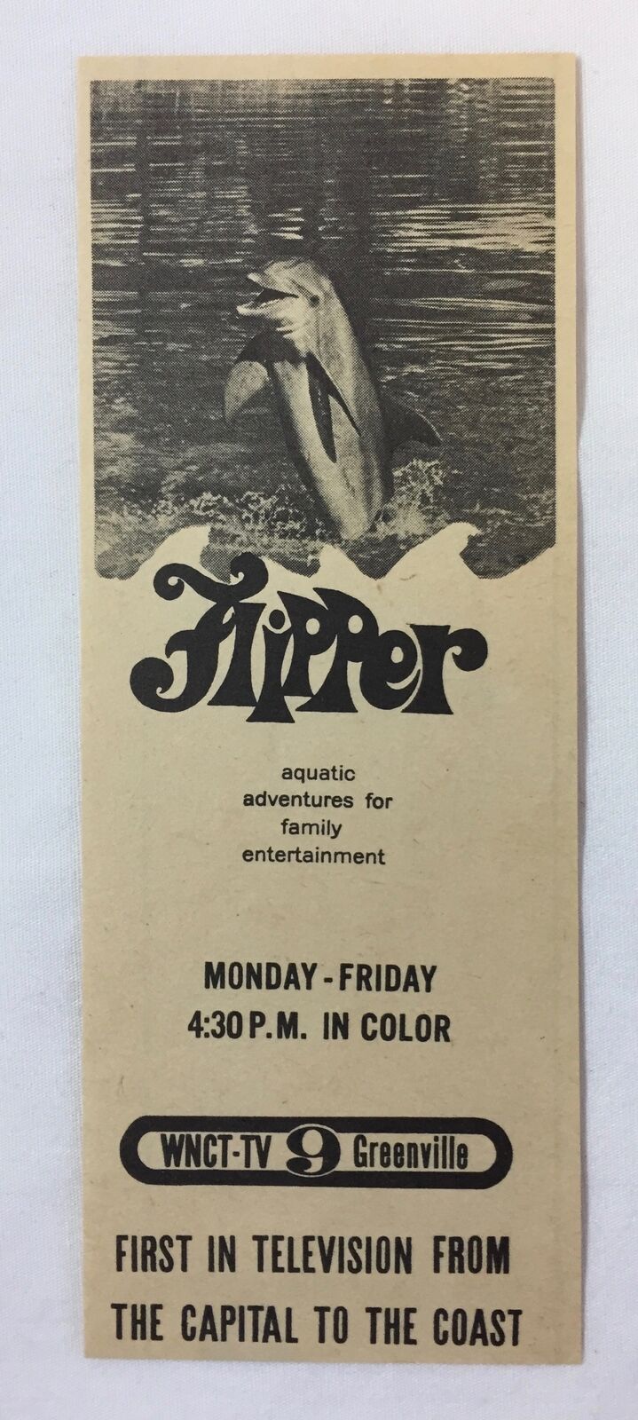 1970 Wnct Tv Show Ad ~ Flipper