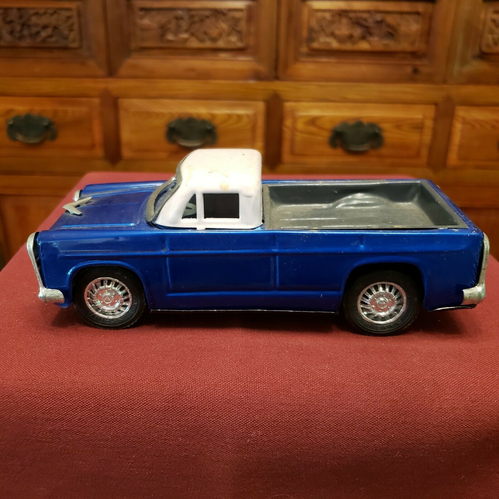 Vintage Tin Friction Blue Pontiac Pickup Truck