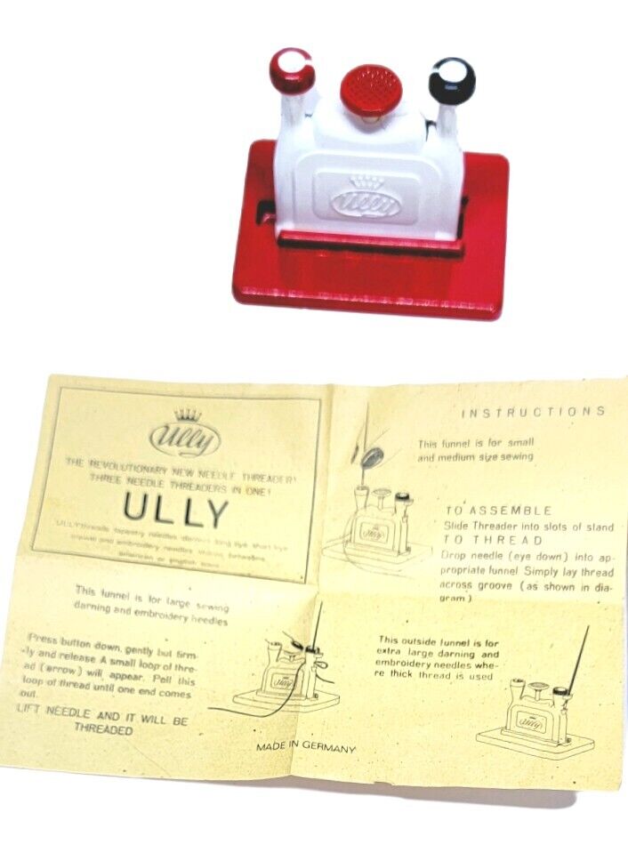 Vintage Ully Double Needle Threader On Base W/ Storage Case Western Germany Gift