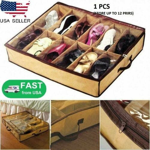 12 Pair Foldable Shoe Storage Organizer Holder Container Under Bed Closet Bag Us