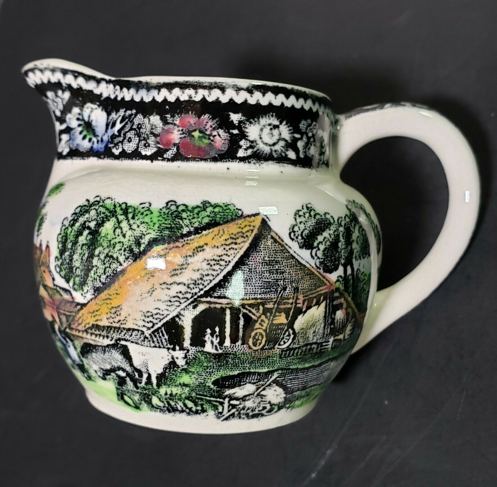 1910-1932 Wr Midwinter Rural England Hand Painted Transfer Mini Ceramic Pitcher