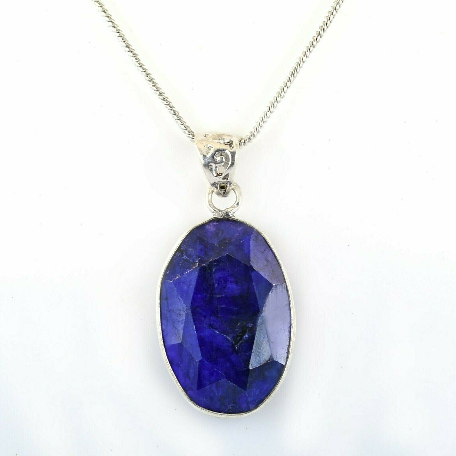 Sapphire Gemstone Pendant In Oval Shape With Bezel Style- Free Chain