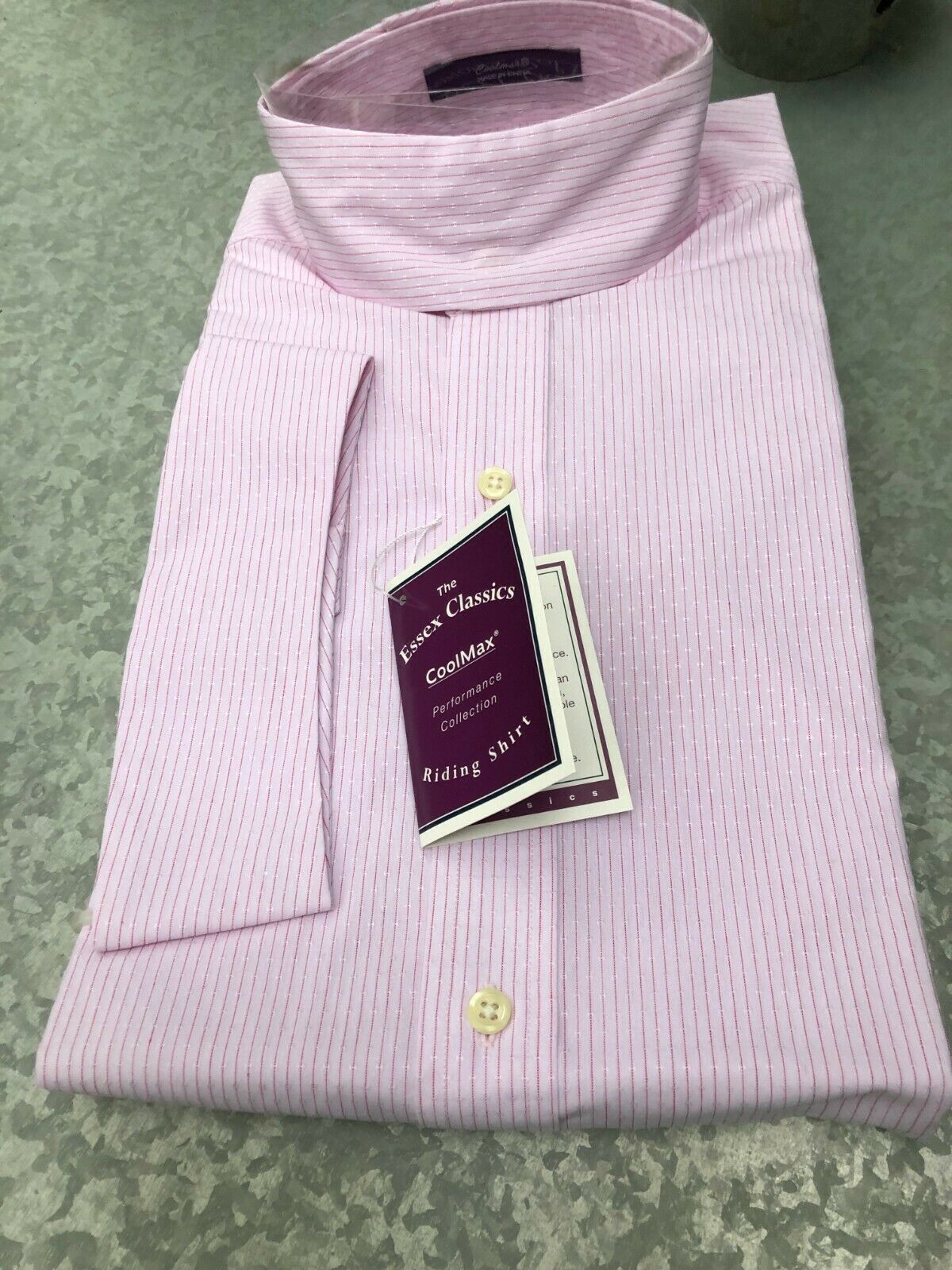 New Child Size 12 - Essex Classic Hunt Shirt - Pink Stripe With Coolmax Fabric
