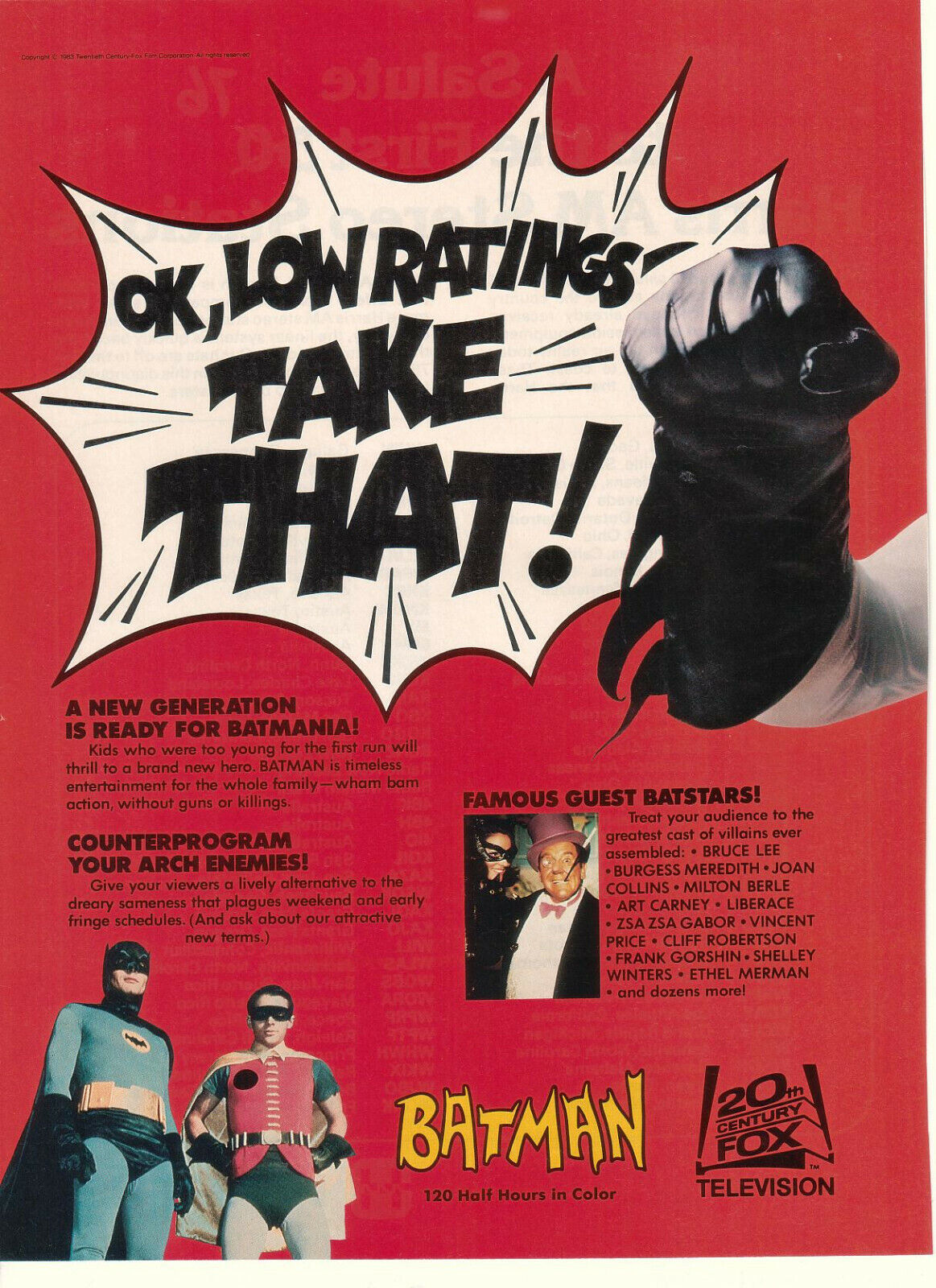 Adam West Burt Ward Batman 1983 Ad- Ok Low Ratings Take That! /burgess Meredith