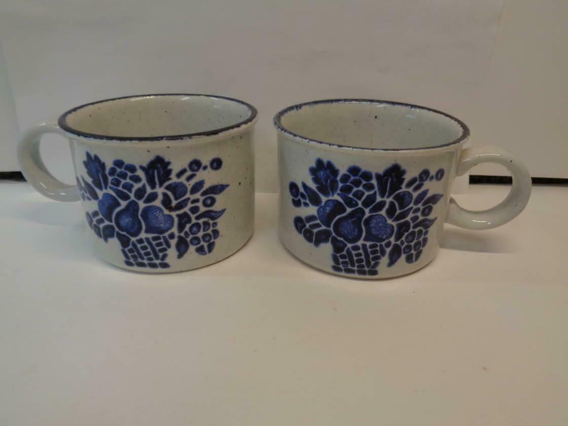 2 Midwinter Country Blue Stonehenge 2.5" Tall Coffee Cup Mugs Blue Fruit Baskets