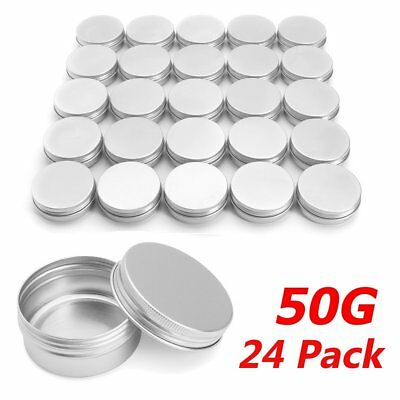 24 X Steel Round Tin Cans 50g Screw Top Lid Storage Beard Lip Balm Empty Can  ❤