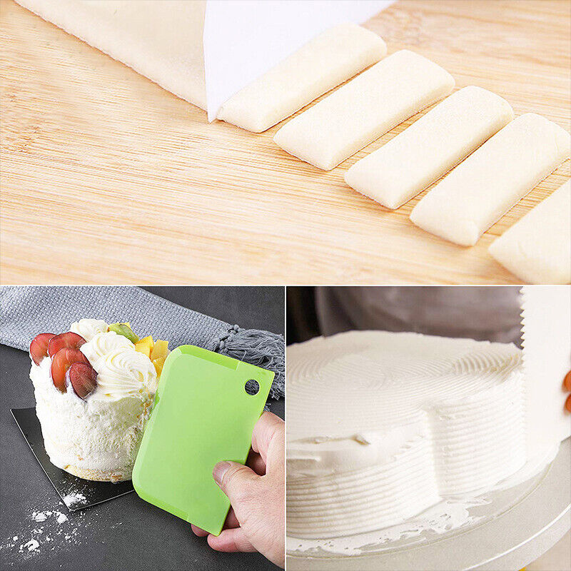 Plastic Dough Scraper Knife Smooth Pastry Spatula Baking Tool 3pcs Cake Cutter^