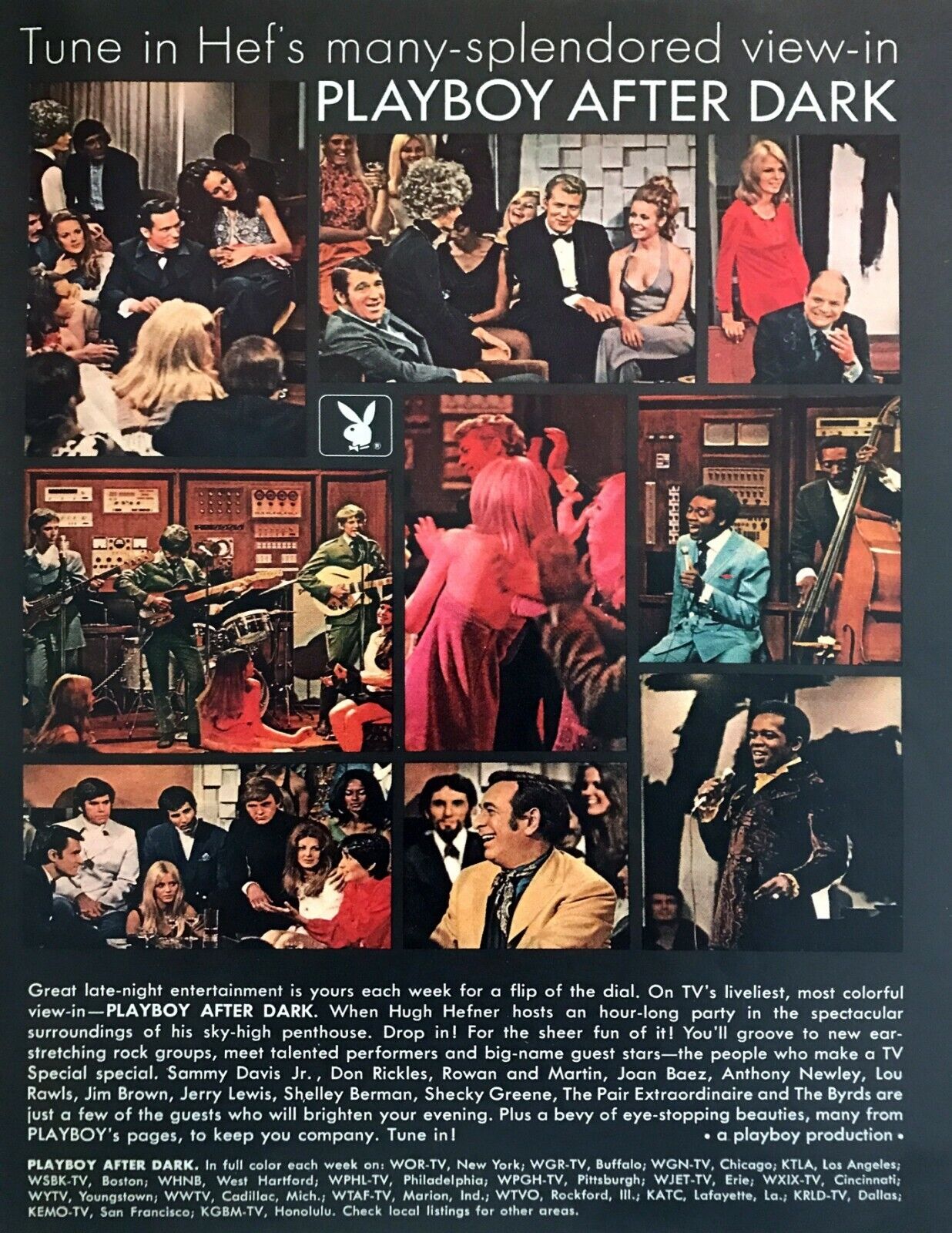 1969 Don Rickles Lou Rawls Hugh Hefner Photo Playboy After Dark Vintage Print Ad