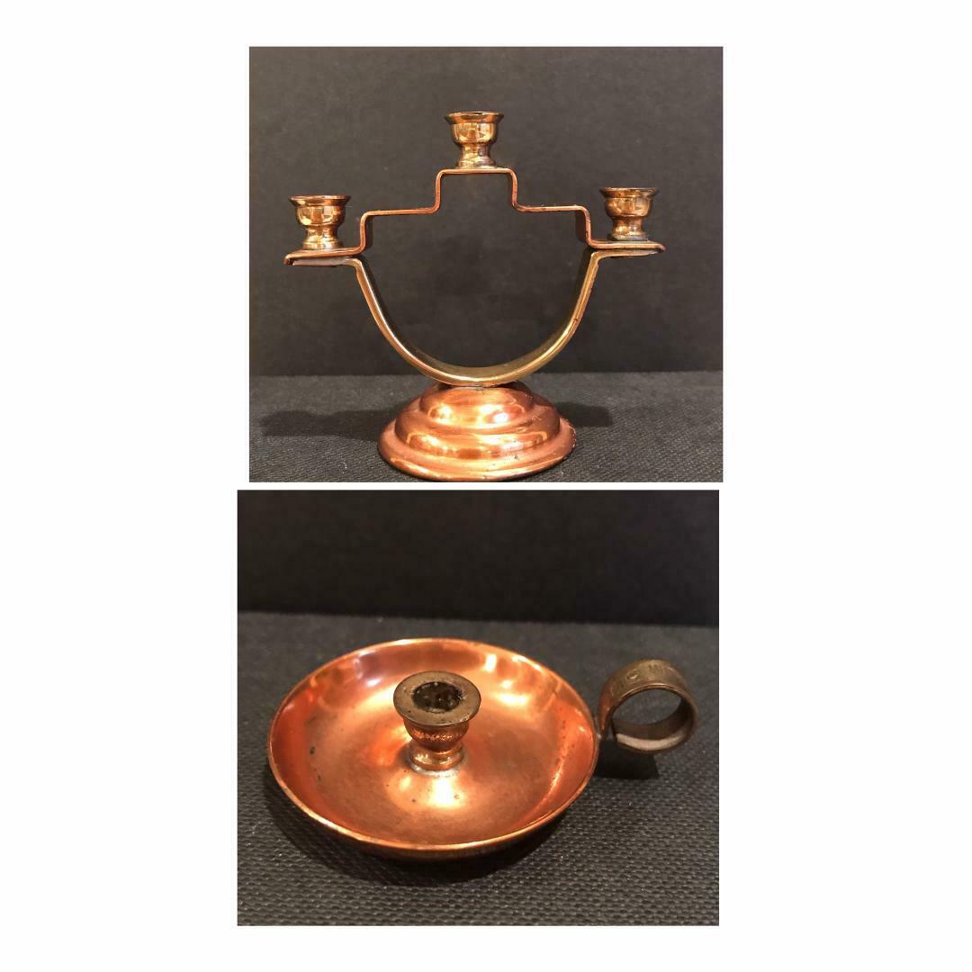 Vintage Salesman Samples / Belgium Copper Modernist 3 Candle Holder / Signed