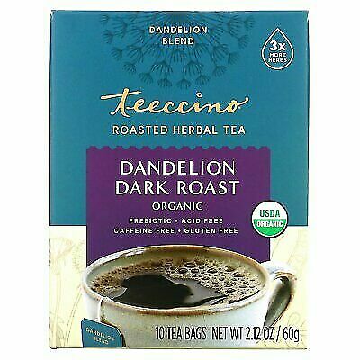 Teeccino Organic Herbal Tea, Dandelion Dark Roast, Caffeine Free, 10 Tea Bags