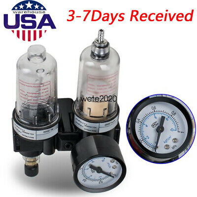 Usa 1/4" Air Compressor Filter Oil Water Separator Trap Tools W/ Regulator Gauge