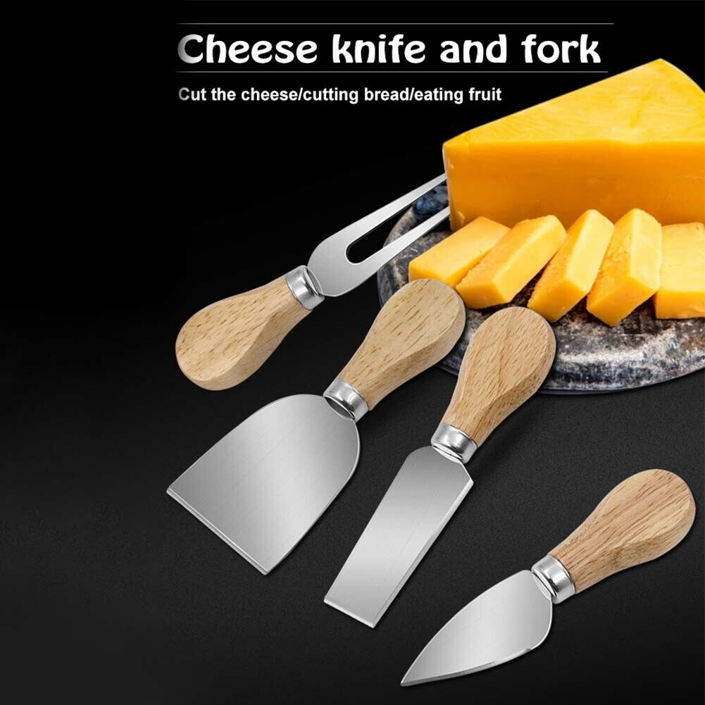 4pcs Oak Handle Cheese Butter Pizza Knife Fruit Fork Kitchen Baking Tool Set
