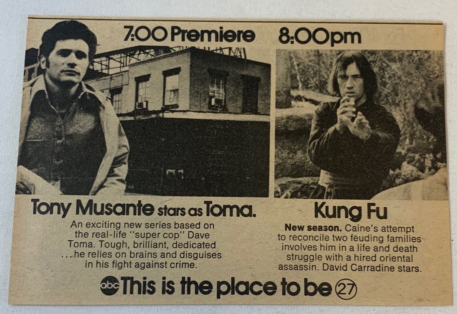 1973 Abc Tv Ad ~ Toma Tony Musante, Kung Fu Two Feuding Families~david Carradine