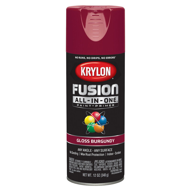 Krylon K02704007 Gloss Burgundy Fusion All-in-one Spray Paint 12 Oz. (pack Of 6)