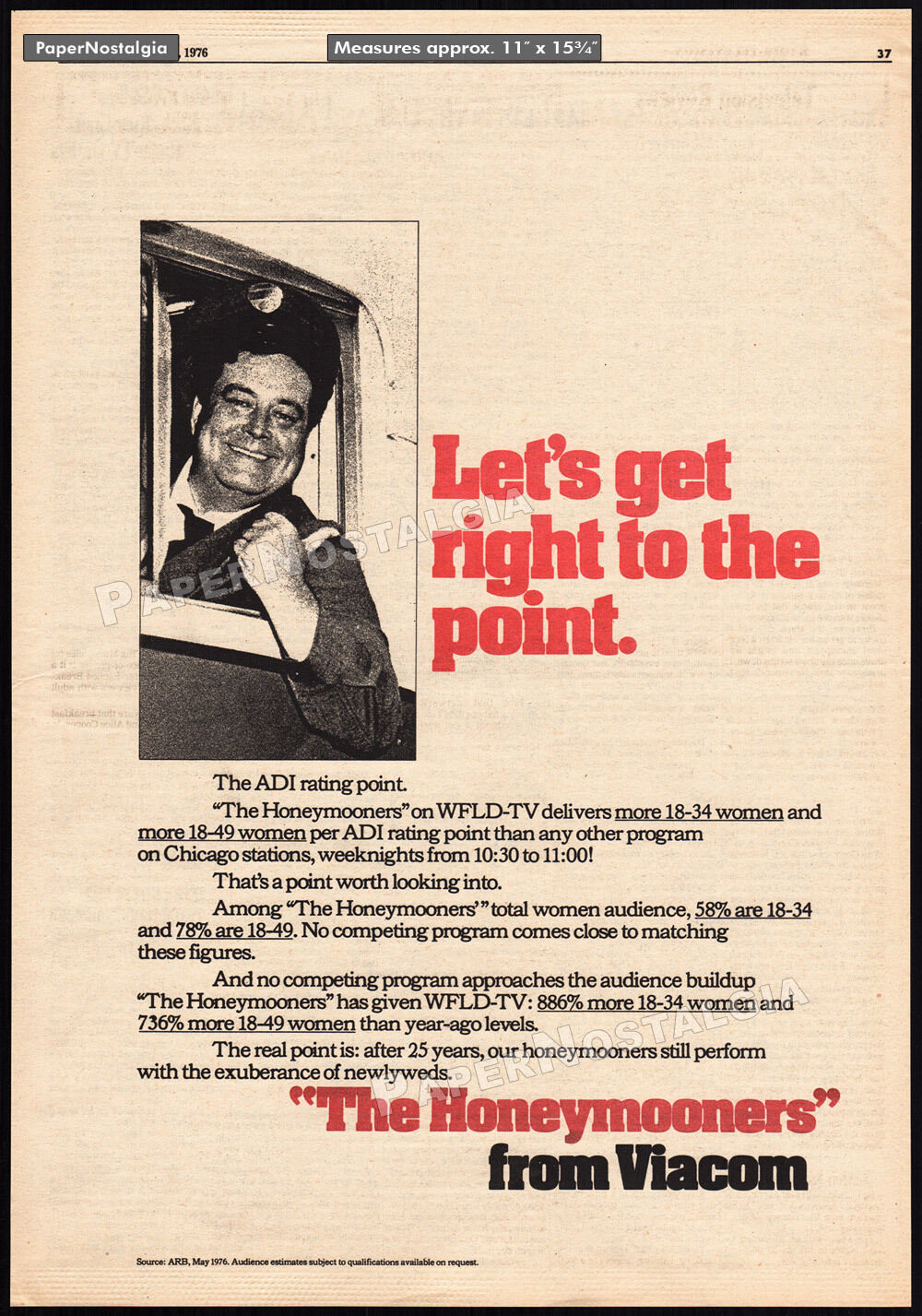 The Honeymooners__original 1976 Trade Ad / Poster / Tv Promo__jackie Gleason
