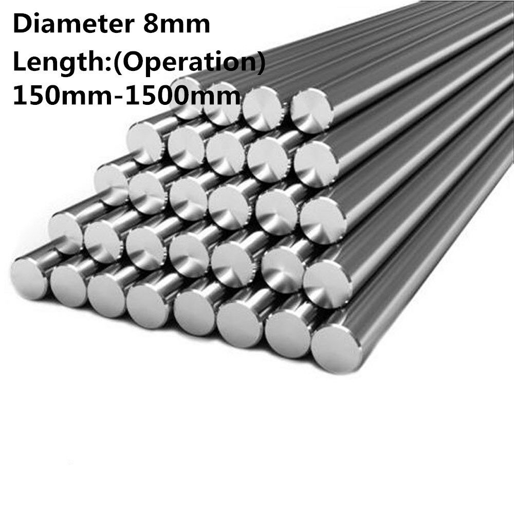 Linear Bearing Rod Rail 8mm Diameter Hardened Stainless Steel Chrome L150-1500mm