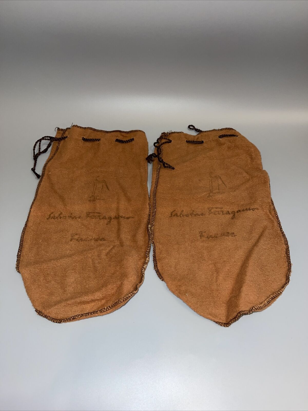 2 Salvatore Ferragamo Vintage Brown Cotton Shoe Dust Bags W/ Drawstrings