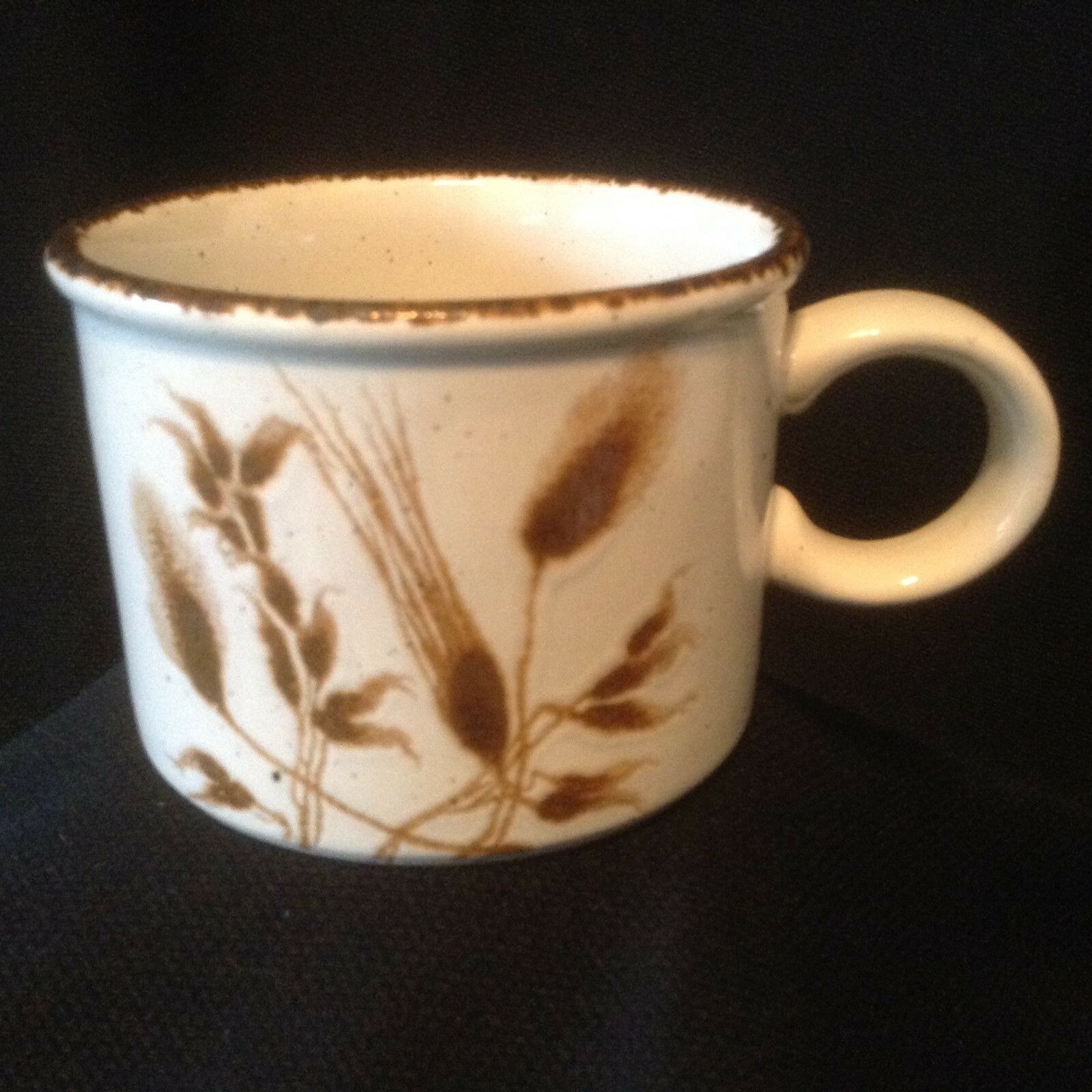 Midwinter Stonehenge Wild Oats Flat Cup England Vintage Brown Speckled Embossed