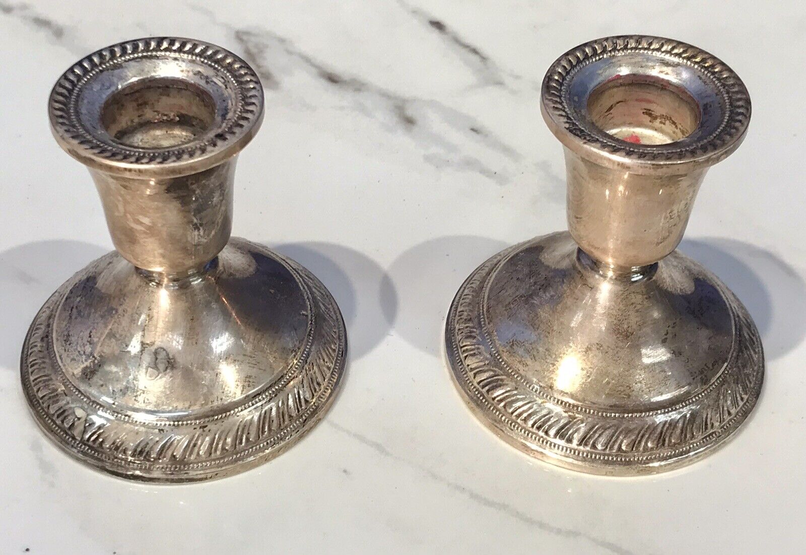 Vintage Pair Sterling Silver Weighted,candlesticks Holders  285.8 Grams