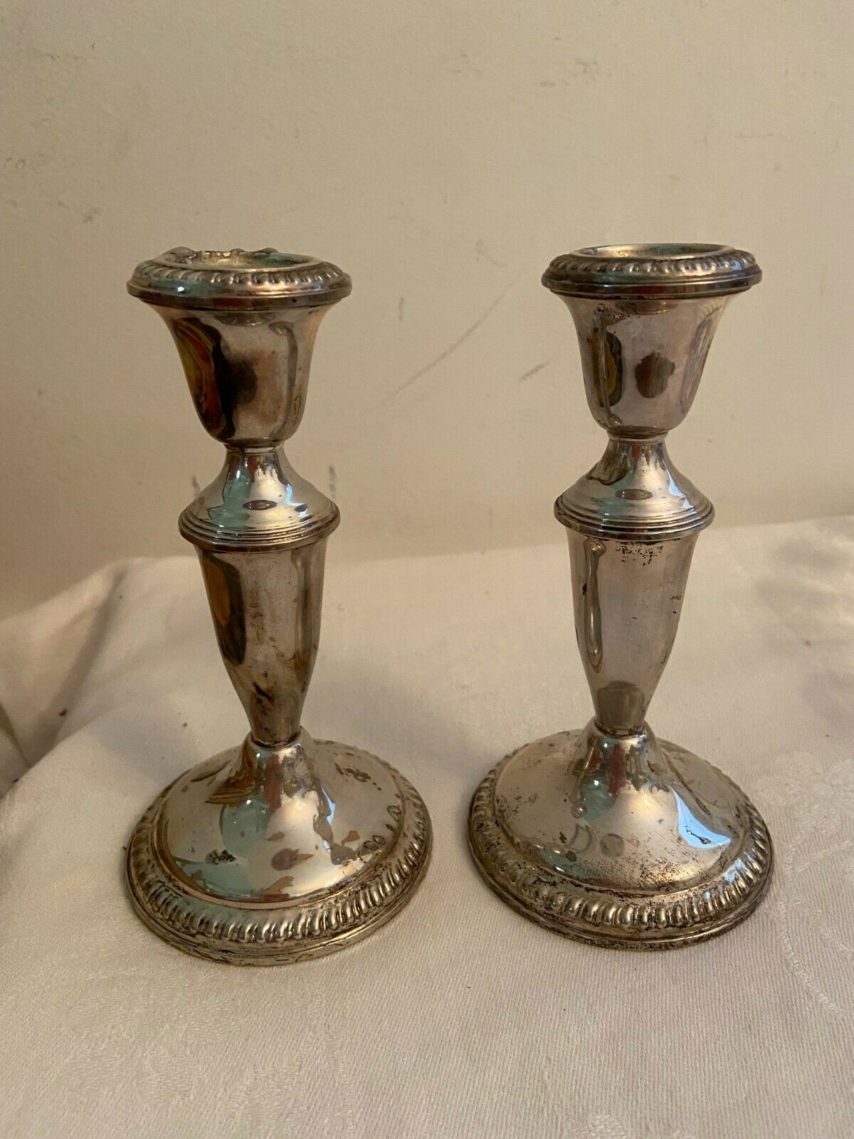 Vintage Empire Sterling Silver Weighted 6" Tall Pair Candlesticks 1 Lb 6 1/2 Oz
