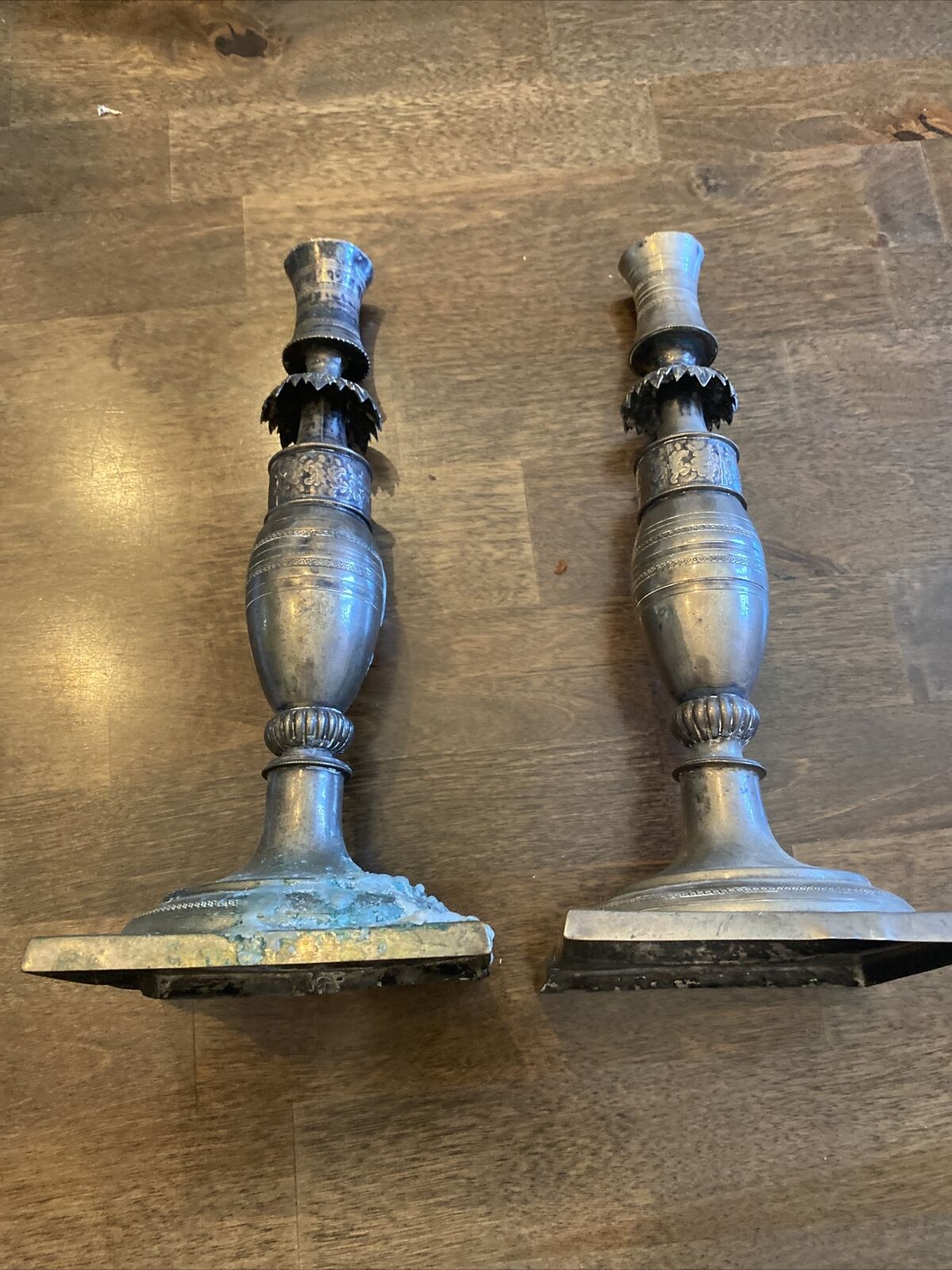 Pair If Antique Sterling Silver Candle Stick Holders.  Marked G.w. With Lion.
