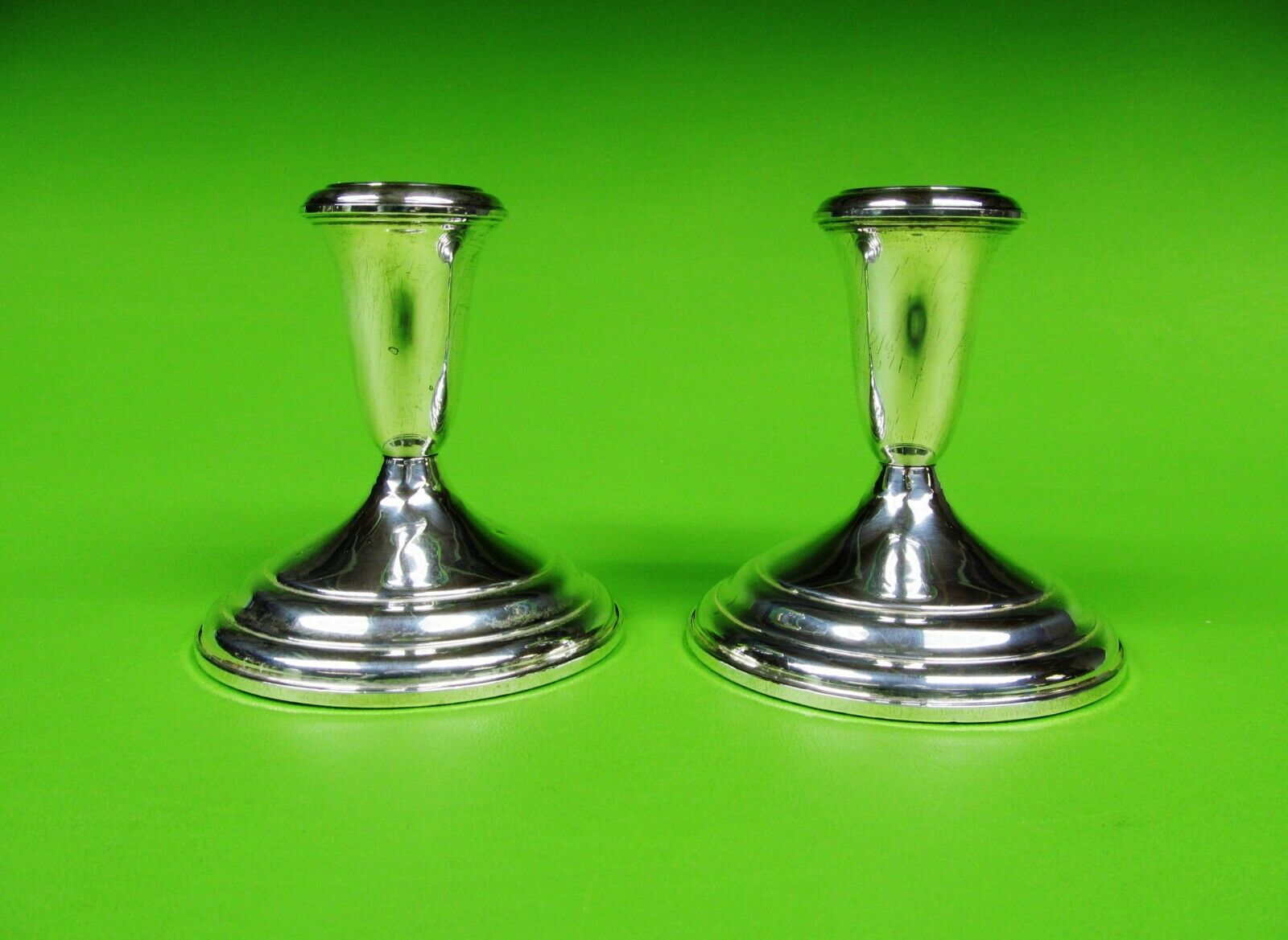 Lovely Pair Of Sterling Silver Weighted Candle Holder By Towle. Measures: 4 1/2"