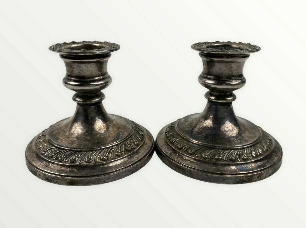 Pair Of W.b. Mfg Silverplated Candle Holders Marked 2201 3" Tall Detailed Trim